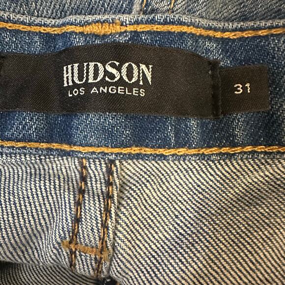 Hudson Los Angeles, Dark Blue, Cracked Detailed, Boot Cut/Wide Leg Jeans- 31 - Picture 3 of 9